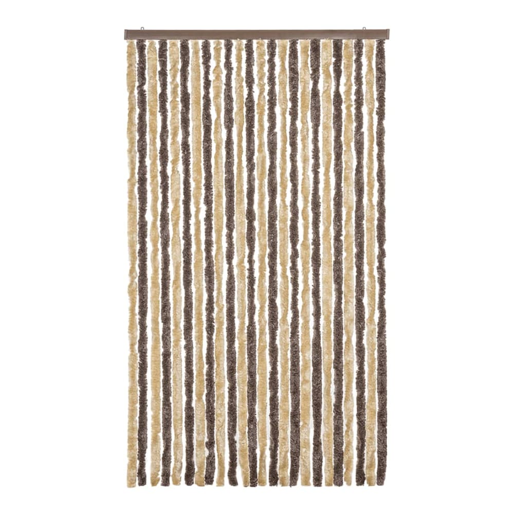 The dark brown and beige fly curtain shown from the side