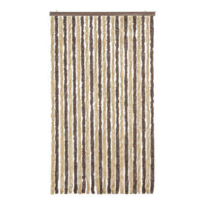 The dark brown and beige fly curtain shown from the side