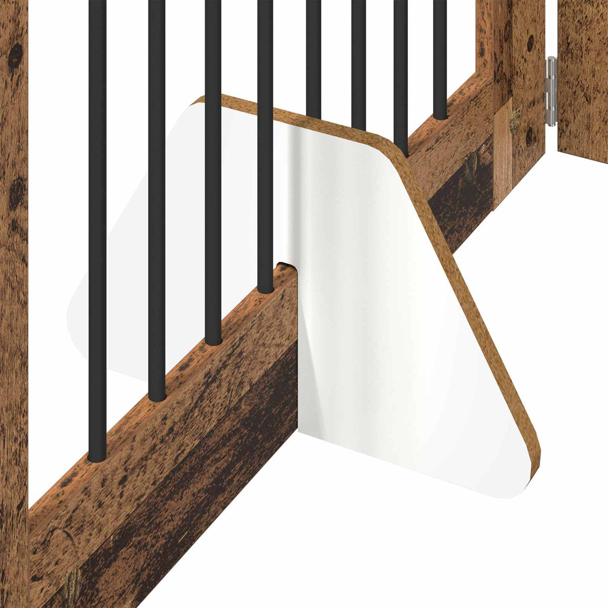 Close up of the stand on the dog kennel run, showing how it supports the panel