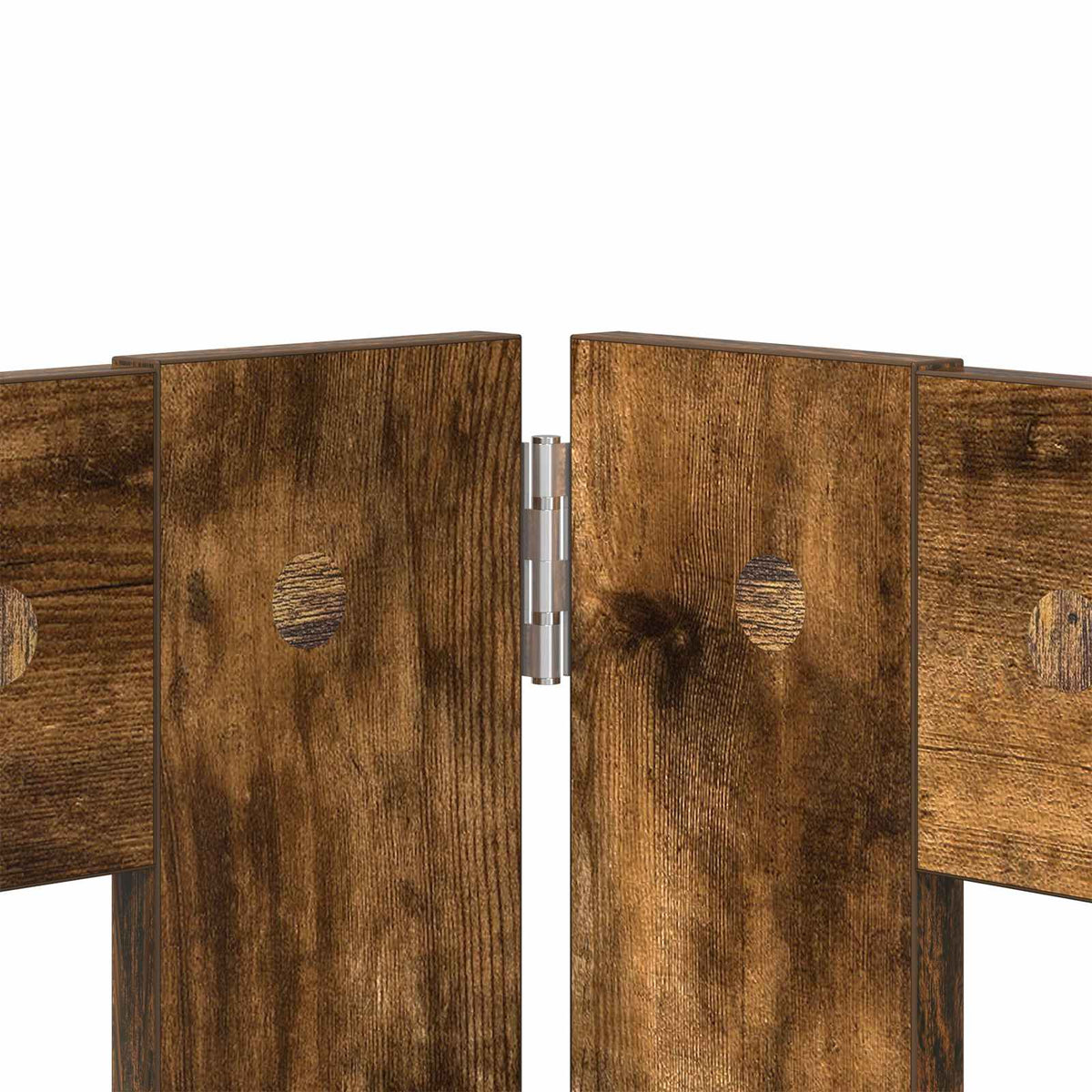 Close-up of the hinges connecting two panels of the dog gate