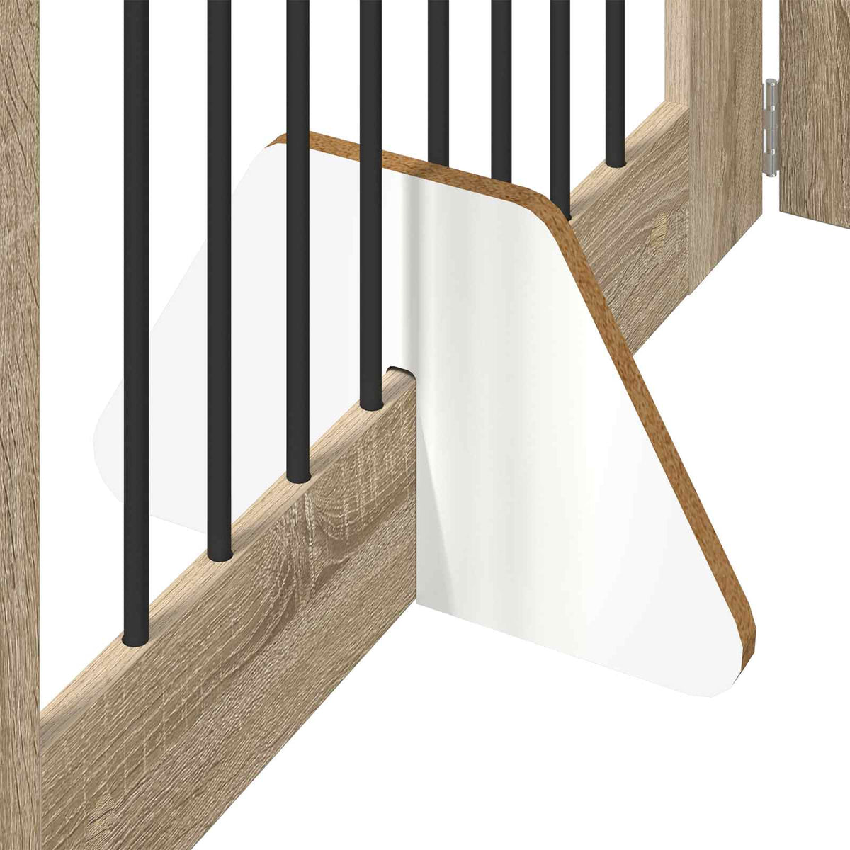 Close up of the stand and bottom of the dog gate panels