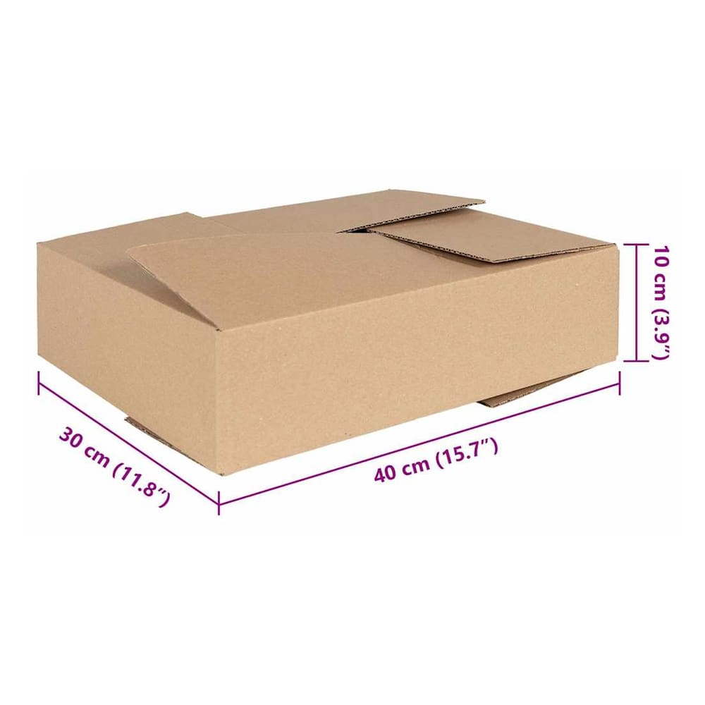A single cardboard folding box with dimensions marked on the side