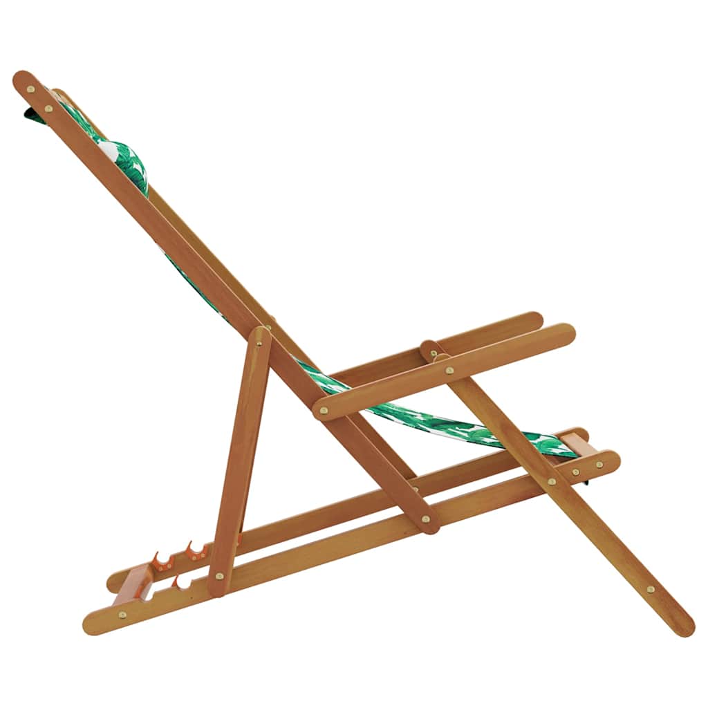 Side view of the folding outdoor chair, showing the wooden frame and the adjustable backrest