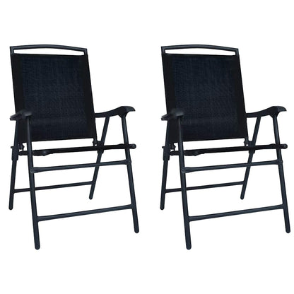 vidaXL Folding Chairs 2 pcs Texilene Black showing two black chairs side by side