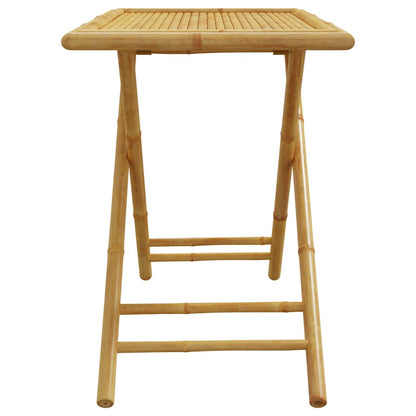 Front view of the bamboo garden table, showing its slatted surface and folding legs