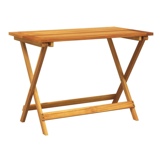 The folding garden table made of solid wood acacia is shown from the front