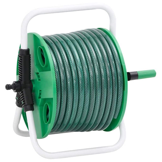Free Standing Green Hose Reel with 20 m Hose PVC 20 m (0.75'') Hose with a connector & water flow adjustment 45 m