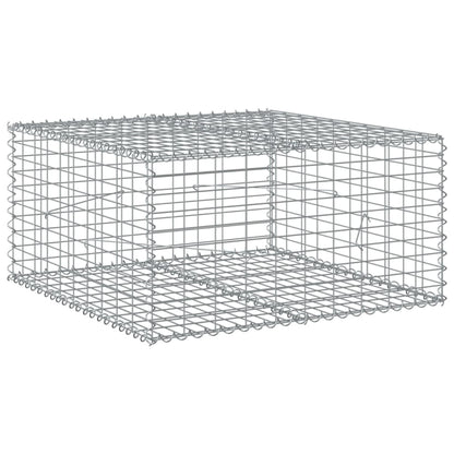 galvanised iron gabion basket with a hinged lid viewed from the back
