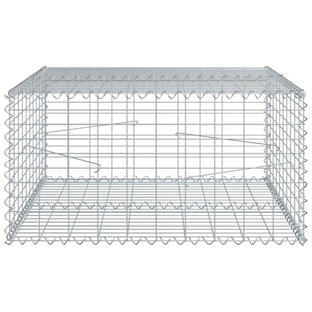 galvanised iron gabion basket with a hinged lid viewed from the side