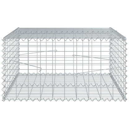 galvanised iron gabion basket with a hinged lid viewed from the side