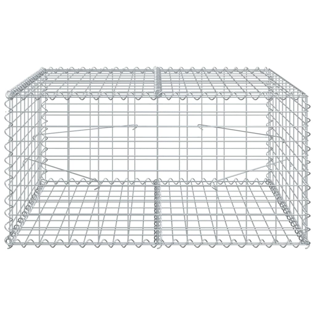 galvanised iron gabion basket with a hinged lid viewed from above