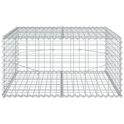 galvanised iron gabion basket with a hinged lid viewed from above