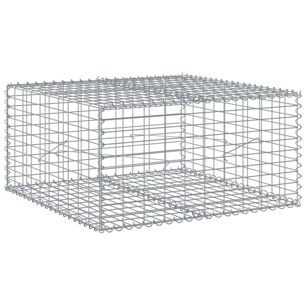empty galvanised iron gabion basket with a hinged lid