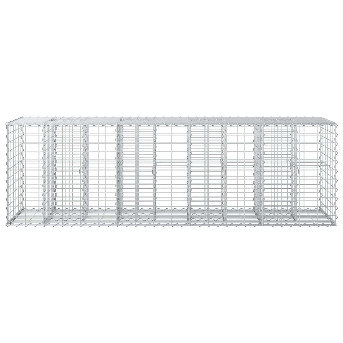 the wire planter, a long empty gabion cage viewed from above