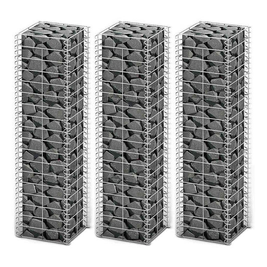Gabion Set 3 pcs Galvanised Wire 25 x 25 x 100 cm