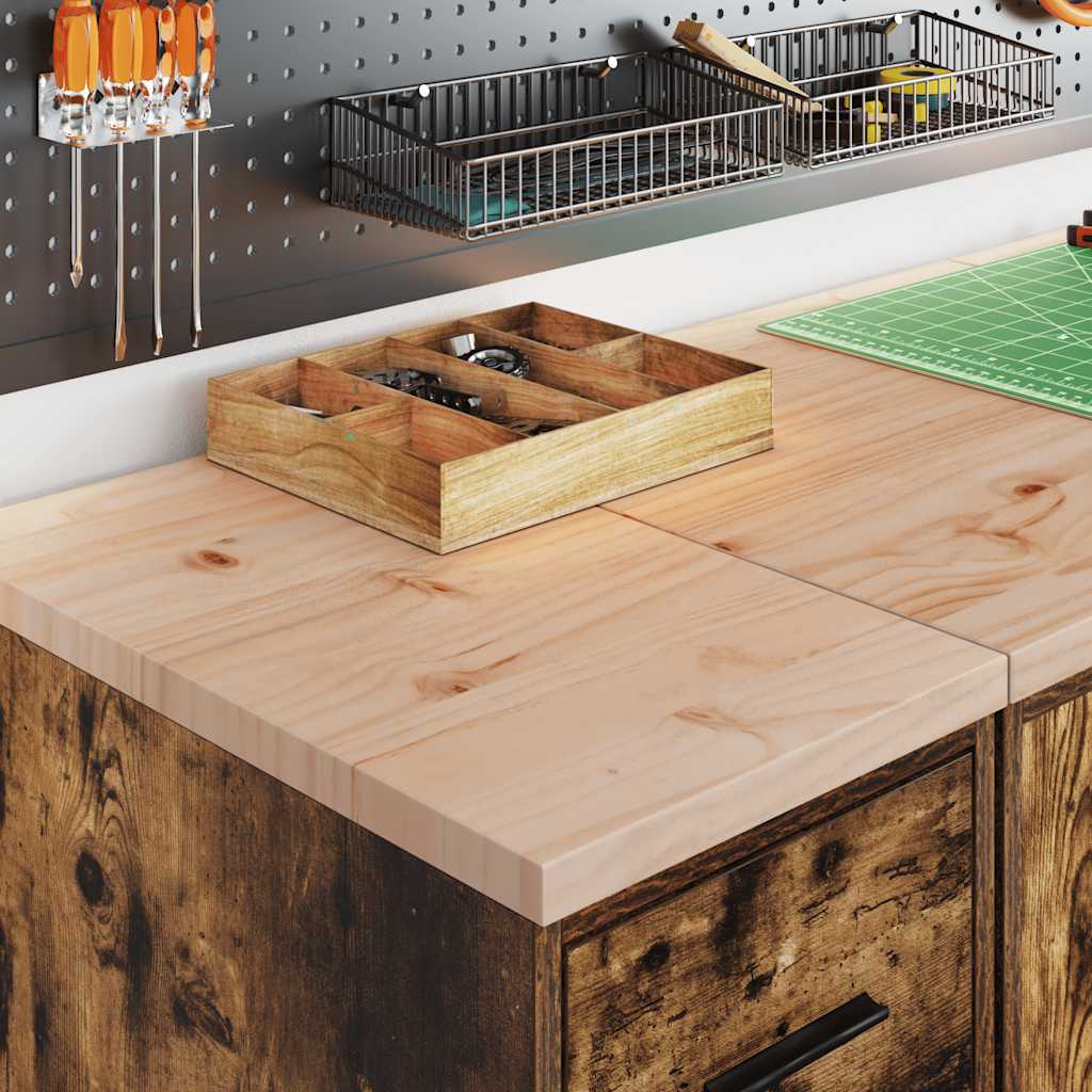 Close up of the wooden top of the industrial cabinet