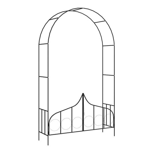 vidaXL Garden Arch with Gate Black Iron, a decorative garden arch with a gate and curved top