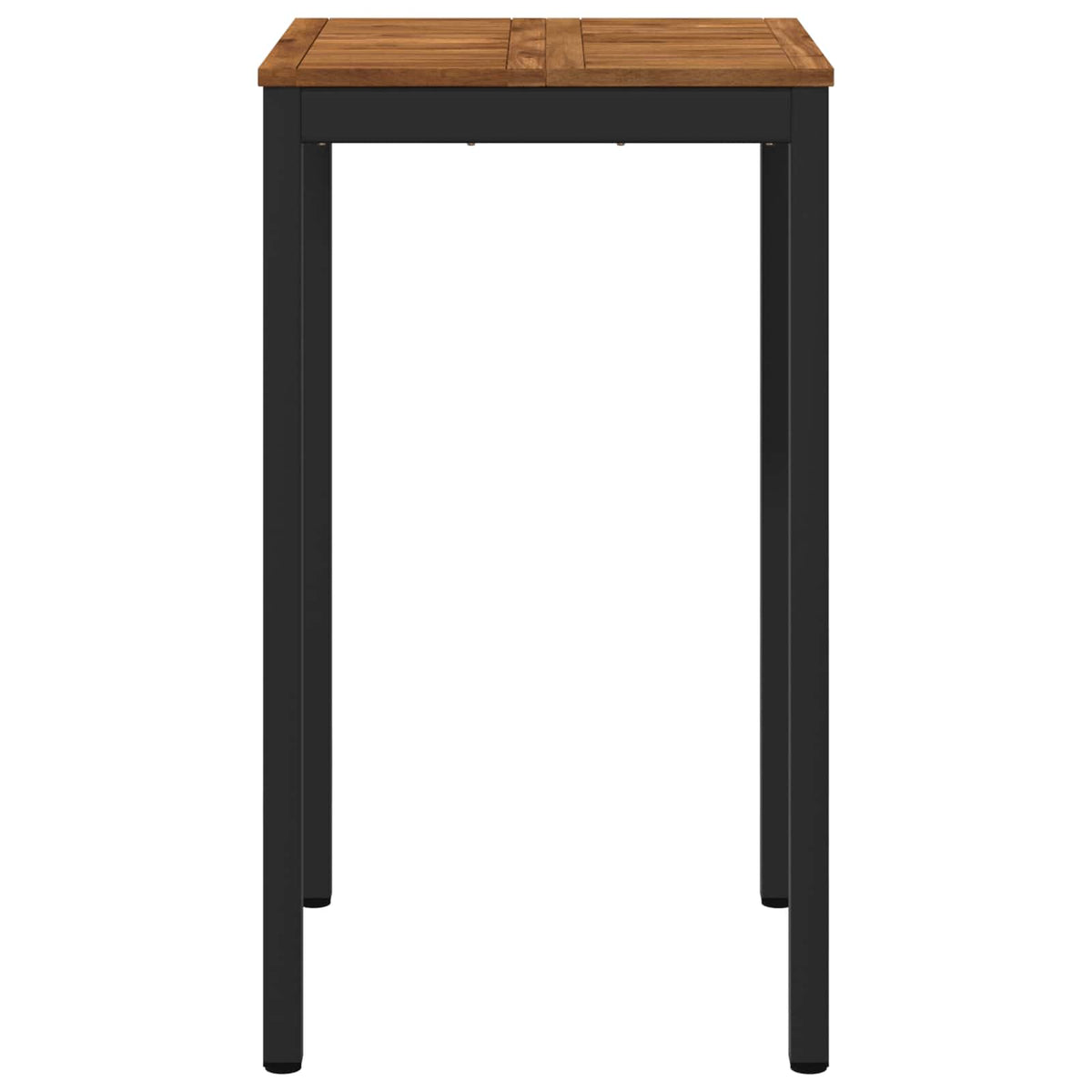The outdoor table viewed directly from the front showing the tall frame