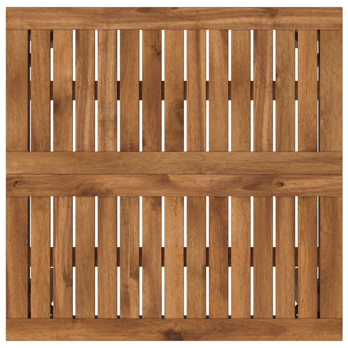 Close up of the slatted wooden tabletop of the bar table