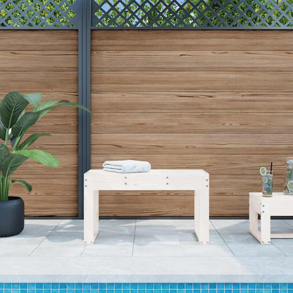 vidaXL Garden Bench White Solid Wood Pine placed on a patio next to a swimming pool