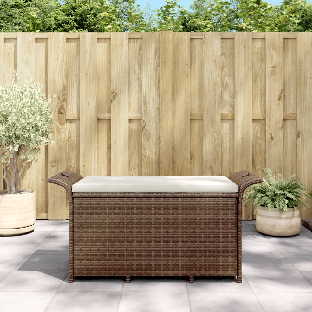 vidaXL Garden Bench with Cushion Brown 116x46x57 cm Poly Rattan 1