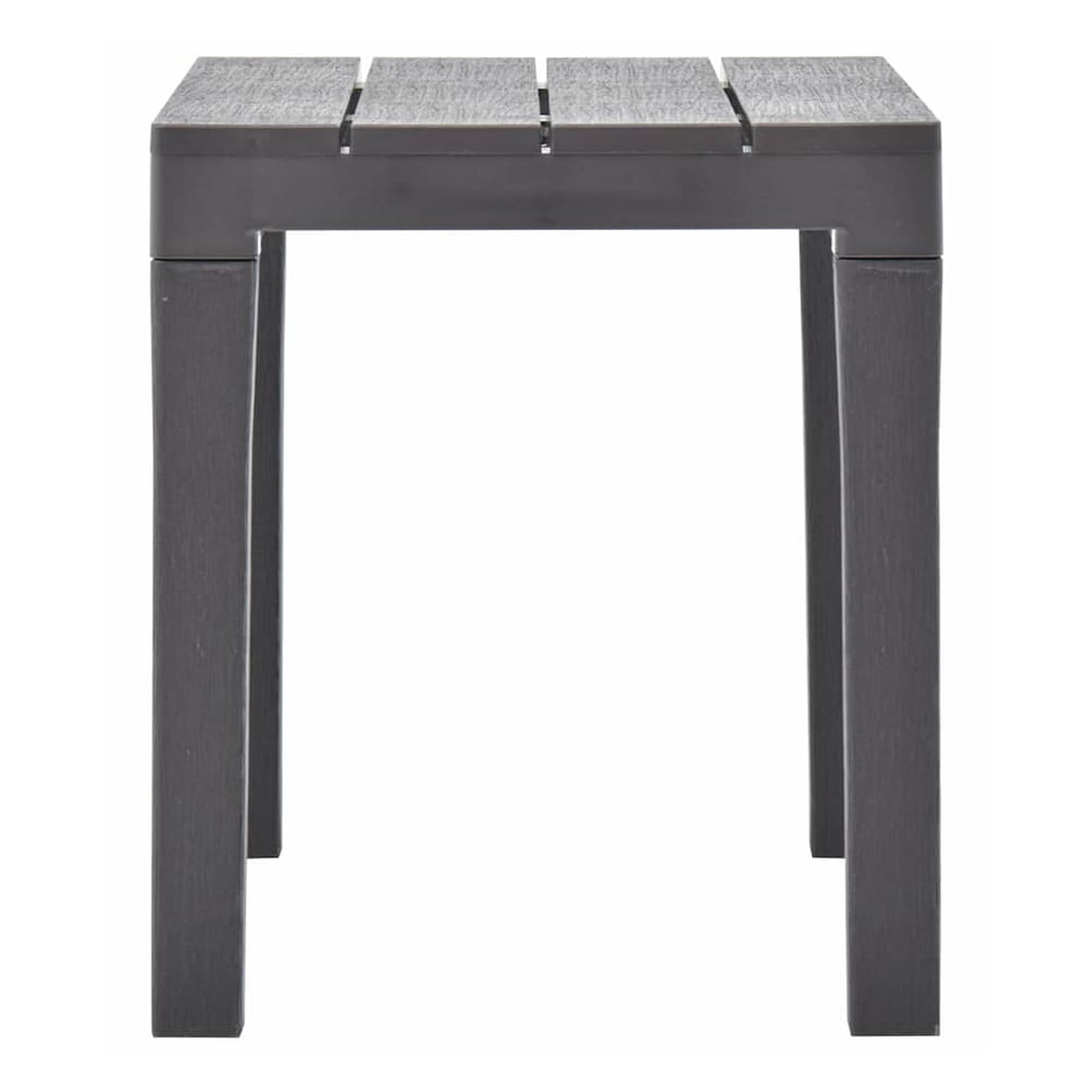 A single mocca plastic garden bench viewed from the side