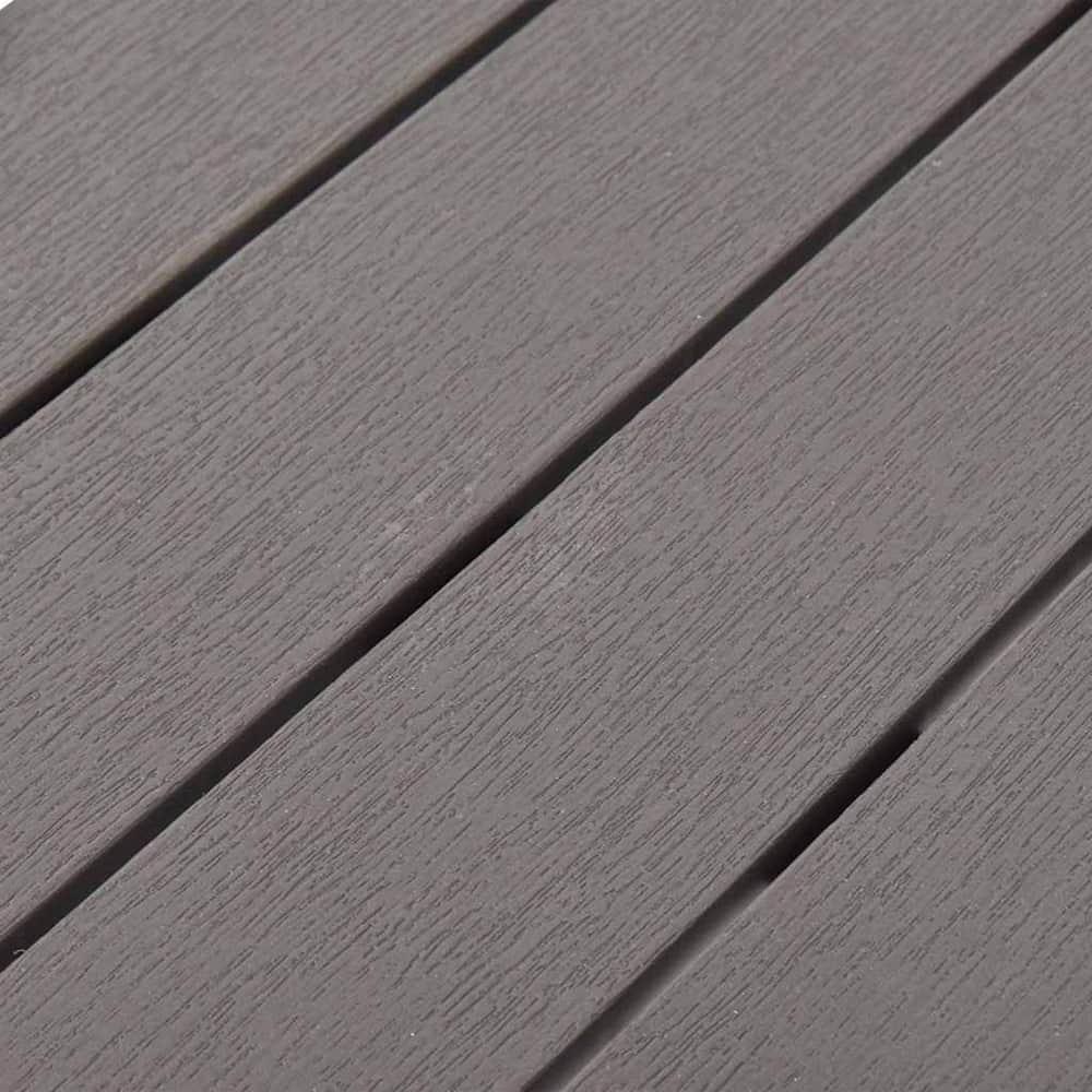 Close-up of the slatted surface of a mocca plastic garden bench