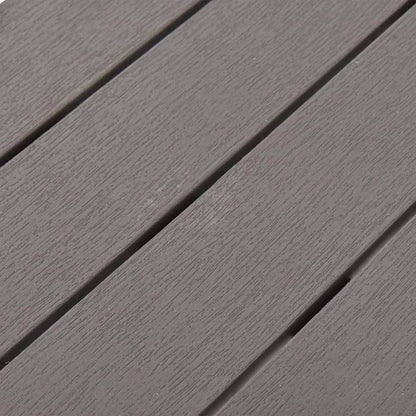 Close-up of the slatted surface of a mocca plastic garden bench