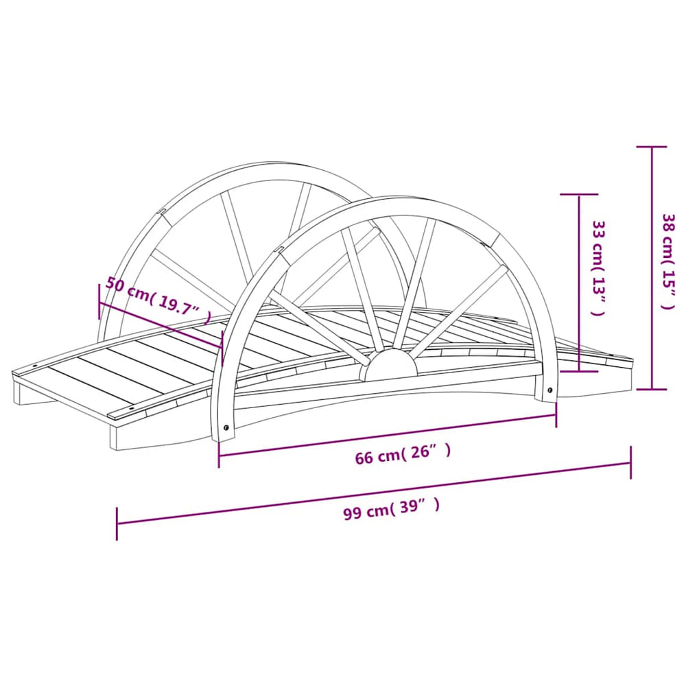 Diagram showing the dimensions of the wooden garden bridge