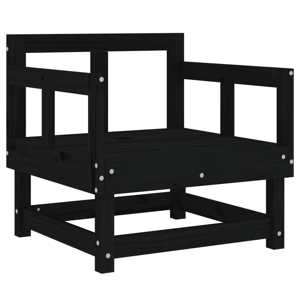 A single black solid wood pine garden chair shown outdoors