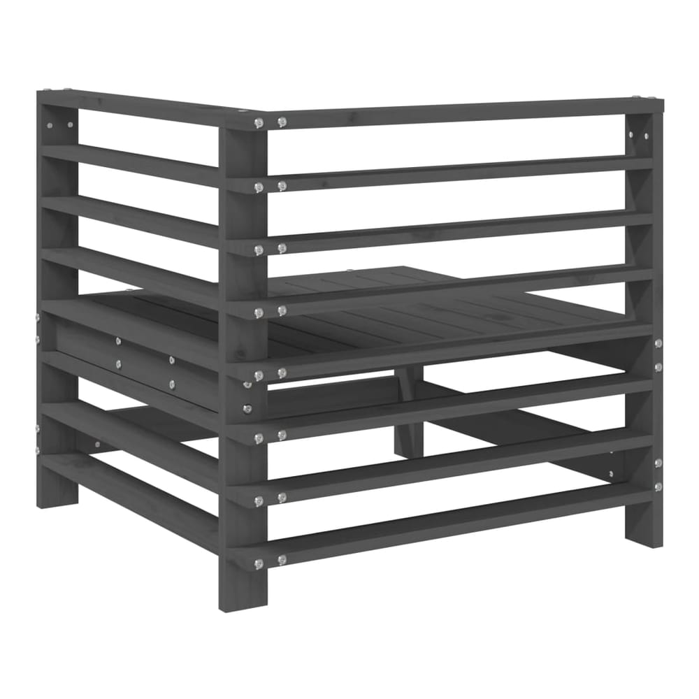 The grey solid wood pine outdoor sectional sofa unit shown from the back
