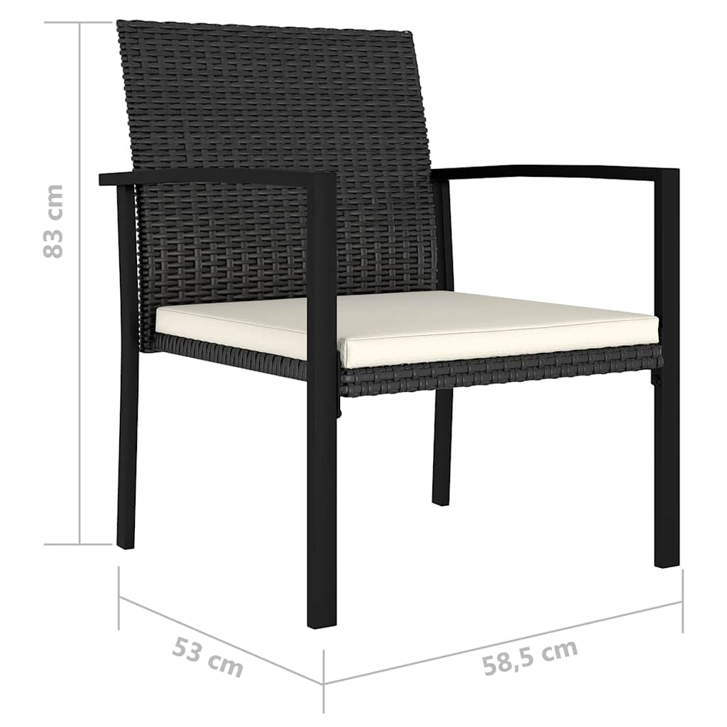 The outdoor chairs with lines and labels indicating the height and width dimensions