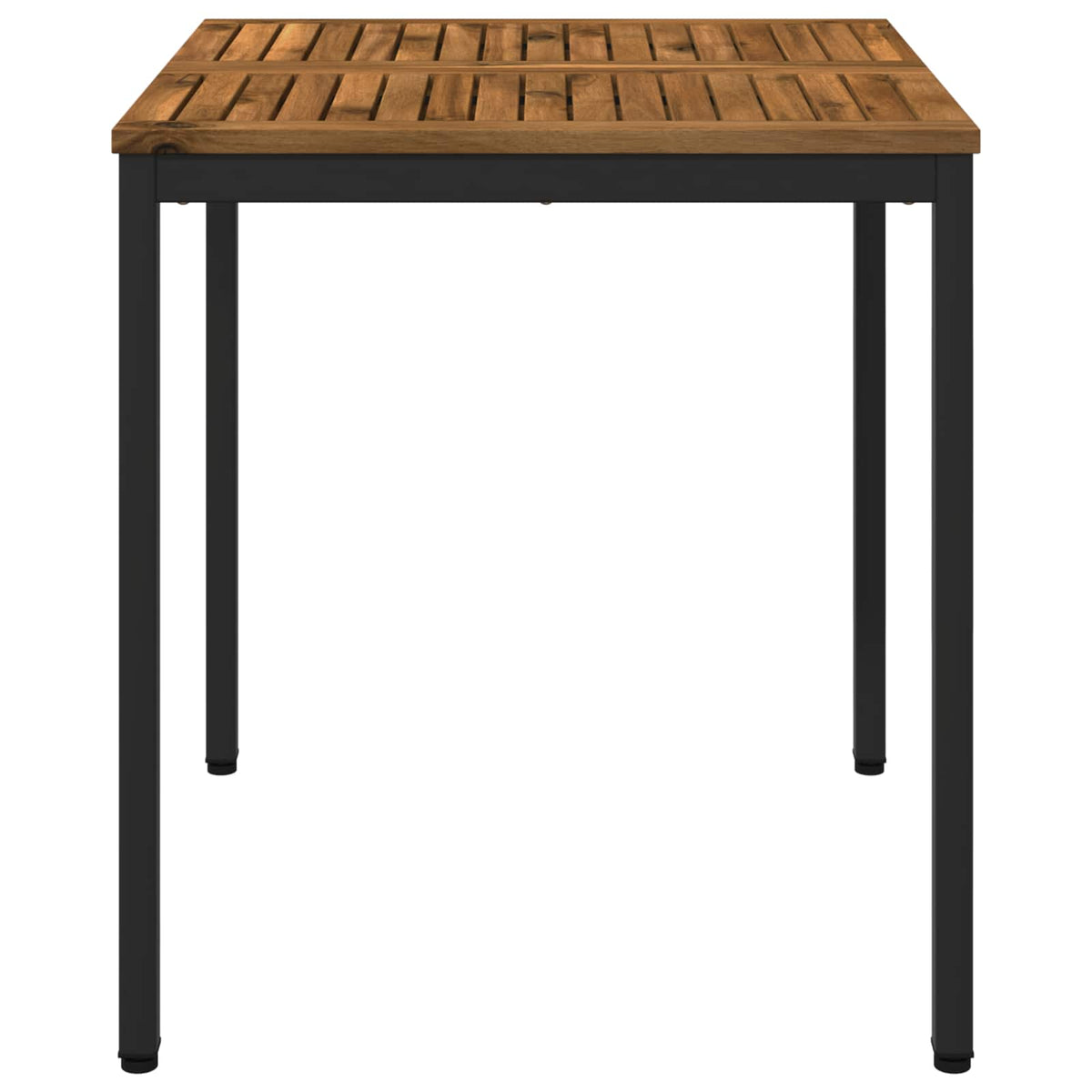 The square garden dining table with slatted wood top and black frame