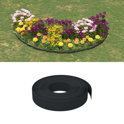 vidaXL Garden Edgings 3 pcs Black 10 m 10 cm Polyethylene forming a curved border around a flower bed