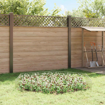 Galvanised steel fence panels used to protect a flower bed