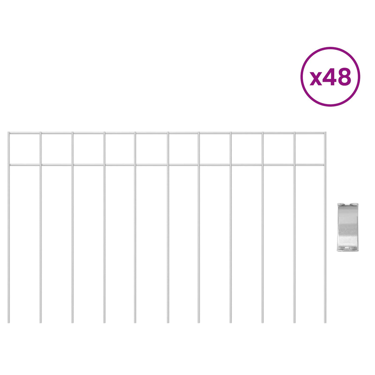 Multiple galvanised steel fence panels with a connector piece