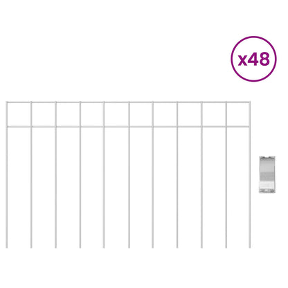 Multiple galvanised steel fence panels with a connector piece