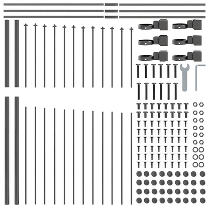 All the parts included in the box for the garden fence, laid out separately