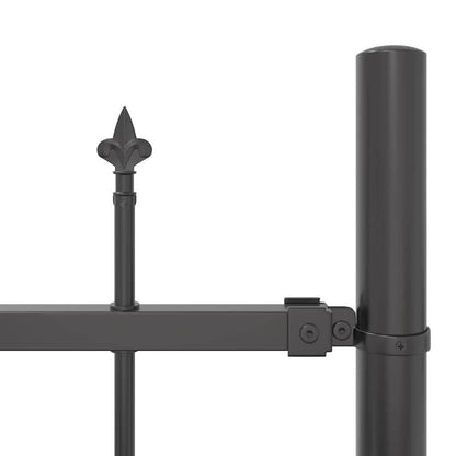 Close-up view of the grey steel garden fence panel and post connection