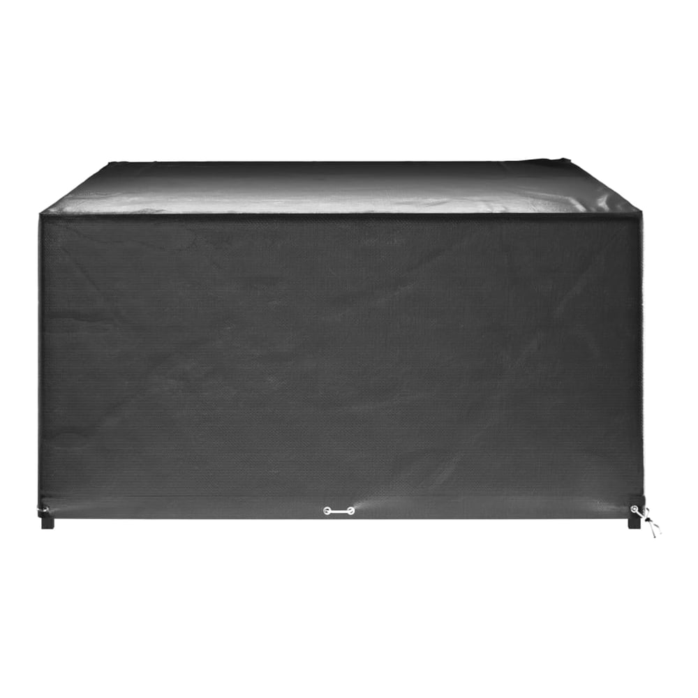 A black outdoor furniture cover shown from the front