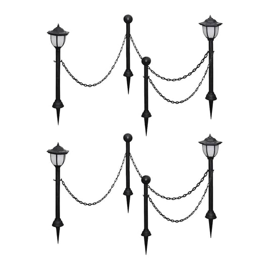 vidaXL Solar Lights 4 pcs with Chain Fence and Poles, two lamp posts connected by chains