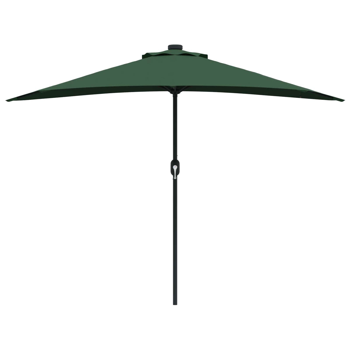 The green garden parasol seen from a straight angle against a white background
