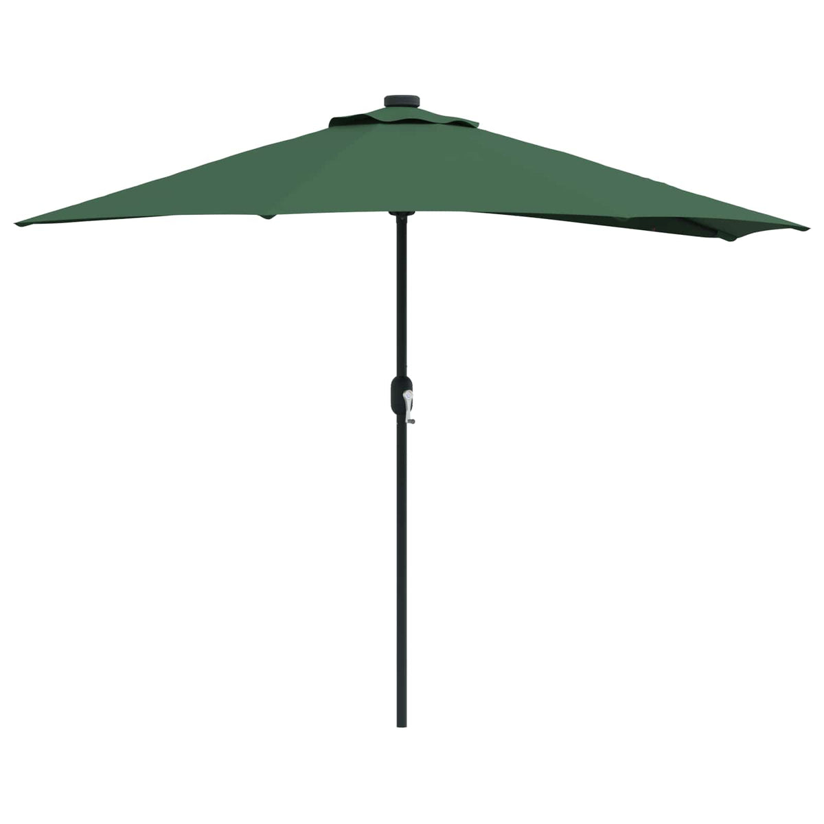 The green garden parasol with a black pole shown against a plain white background
