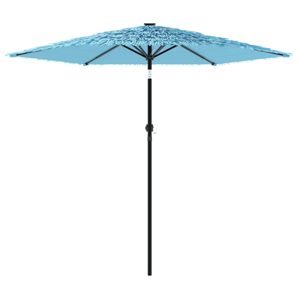 the blue garden parasol open from a different angle