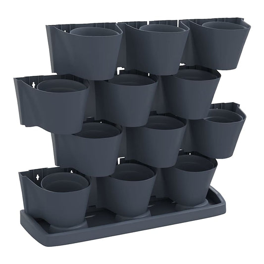 Anthracite polypropylene vertical garden planter with 12 individual pots arranged in a grid