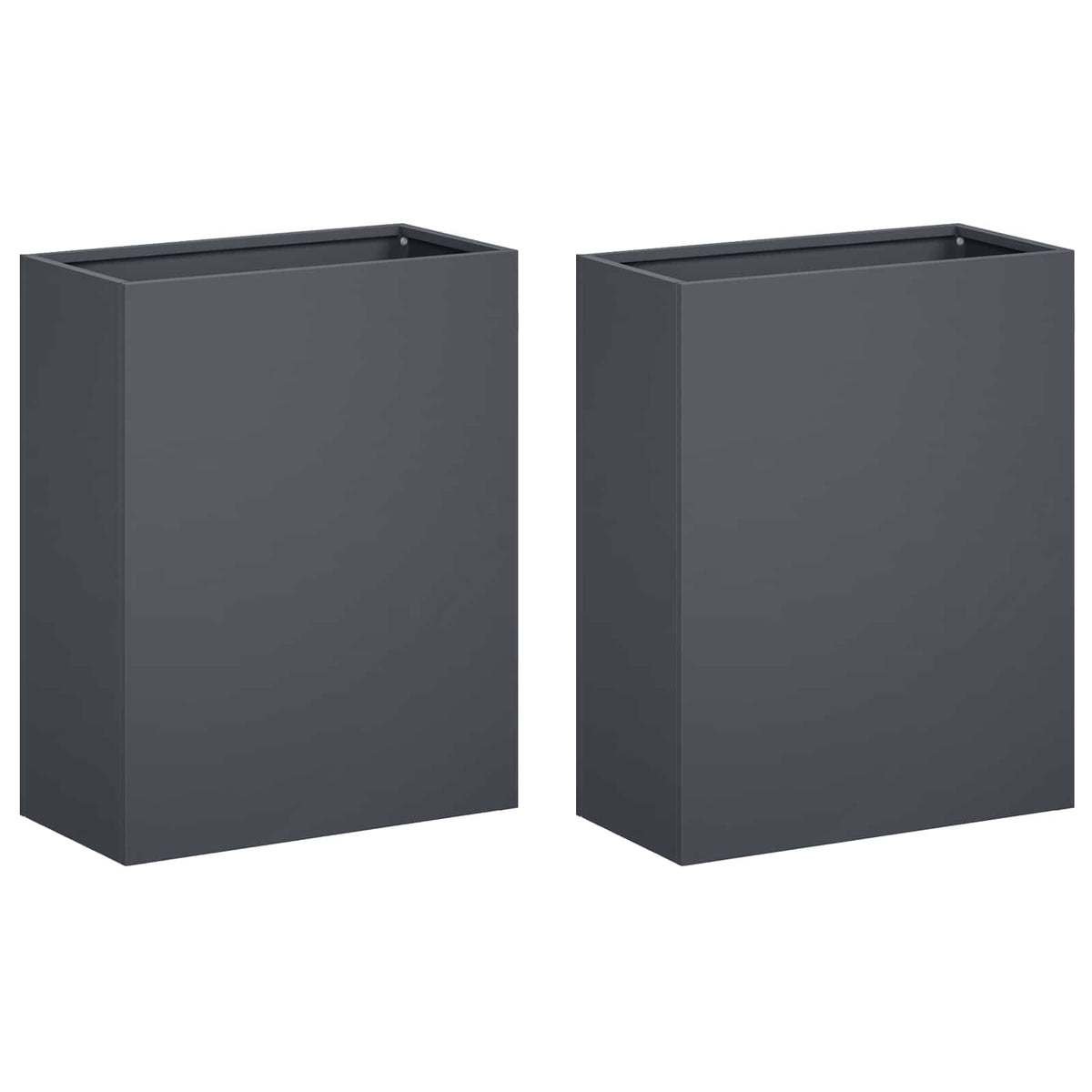 Two anthracite garden planters shown together on a plain background
