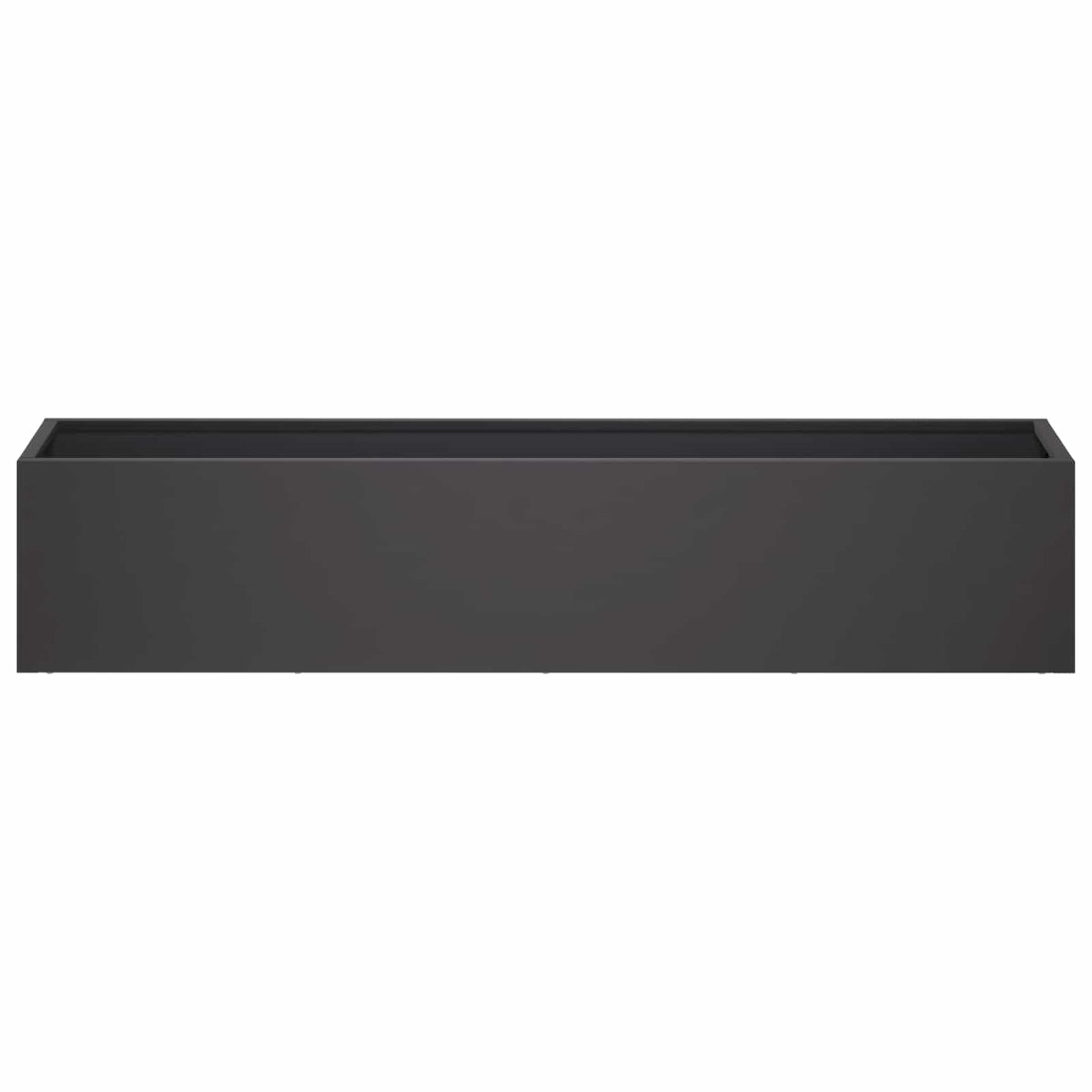 The black rectangular garden planter shown from the front