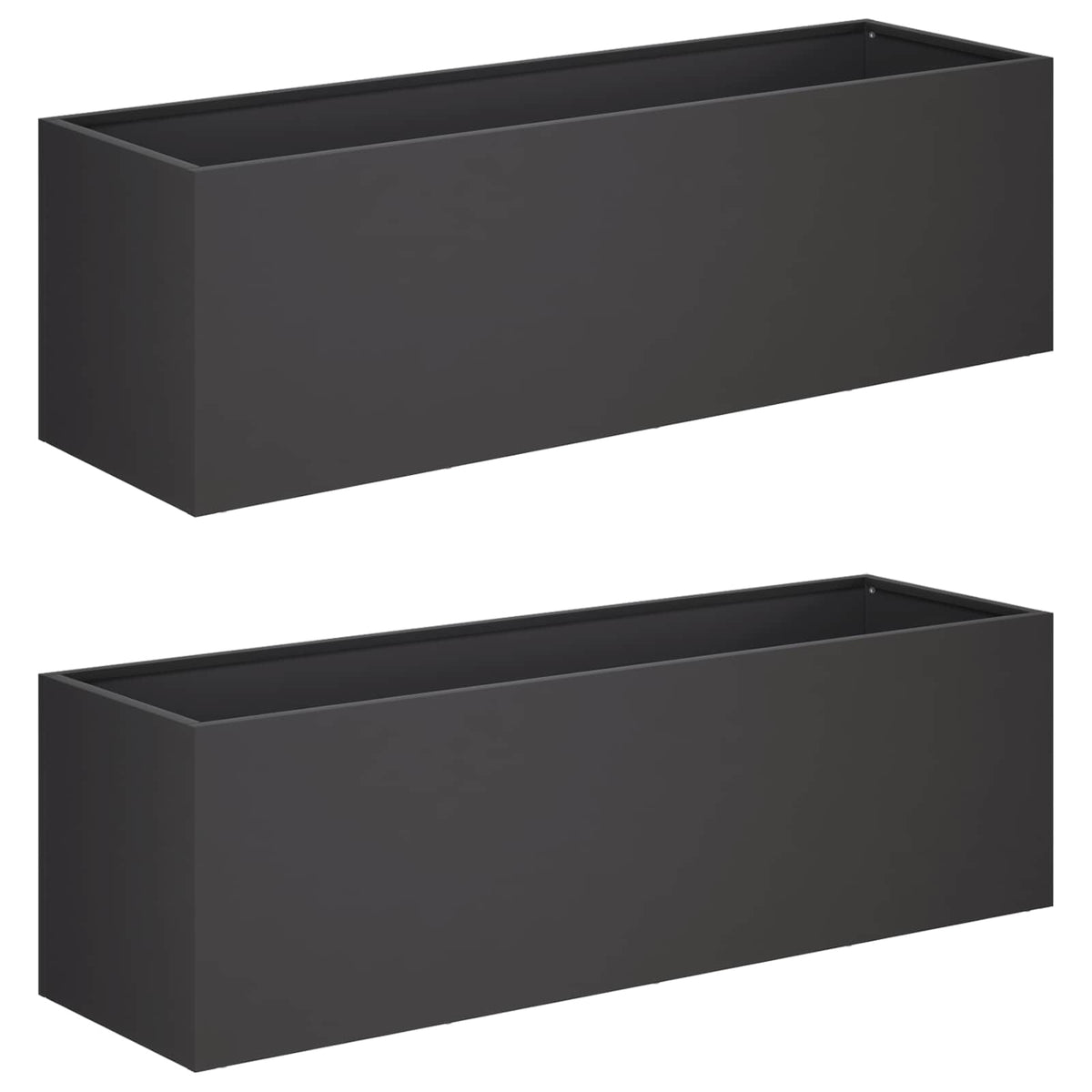 The two black rectangular garden planters shown together against a white background
