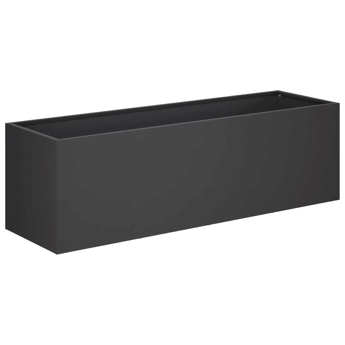 The single black metal garden planter viewed from a high angle
