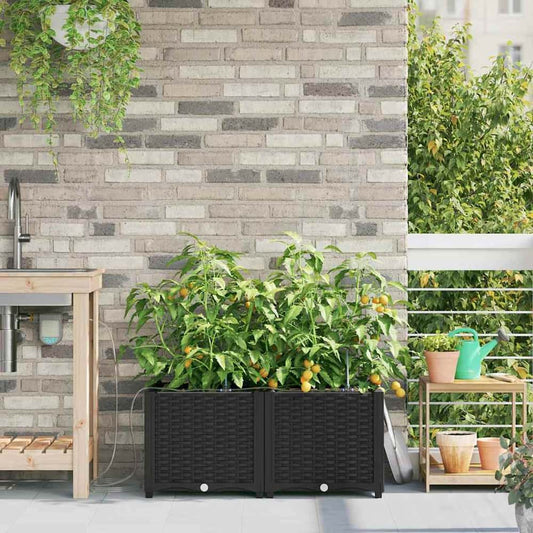 Garden Planter 2 pcs PP without wheel Depth 40 cm Width 80 cm Black